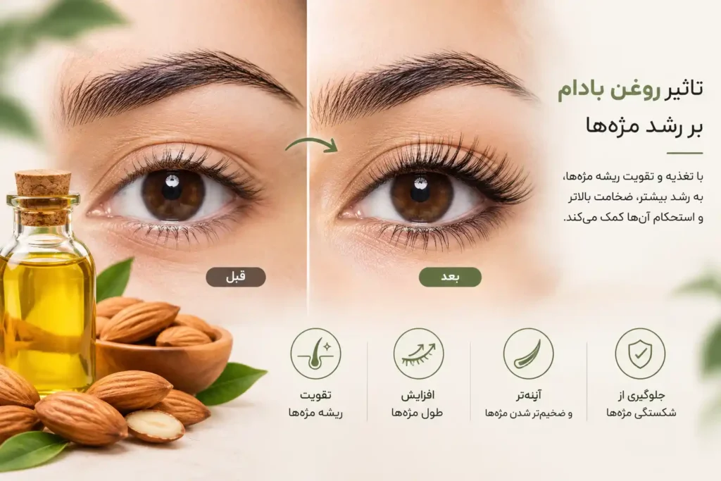 تاثیر روغن بادام شیرین بر رشد مژه